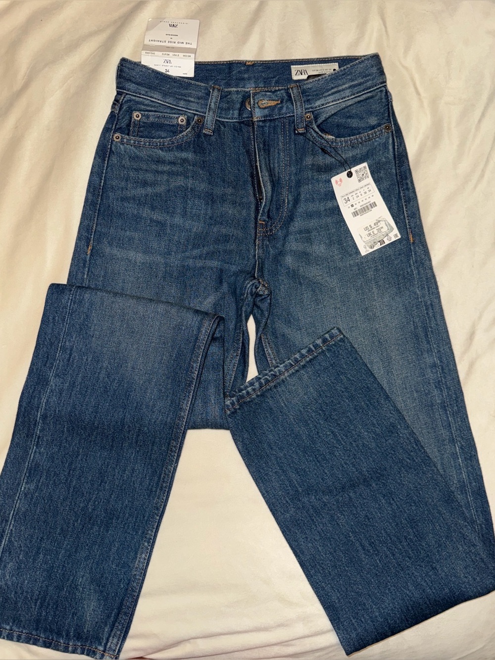 Zara The Mid Rise Straight Jeans Blue Size 2